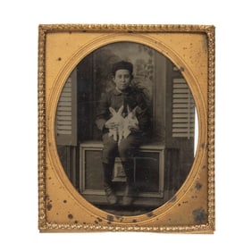 [EARLY PHOTOGRAPHY] Young Boy with Two Rabbits
