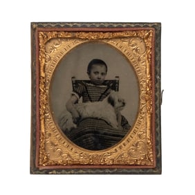 [EARLY PHOTOGRAPHY] Seated Little Girl w/ Dog