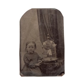 [EARLY PHOTOGRAPHY] Little Girl w/Birdcage