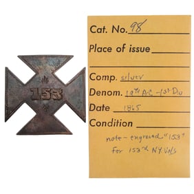 [CIVIL WAR] 153rd New York 19th A.C. 1st Div Corps Badge