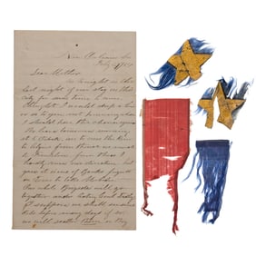[CIVIL WAR] Regimental Flag Fragments & Soldier's Letter, 3rd Mass. Cavalry