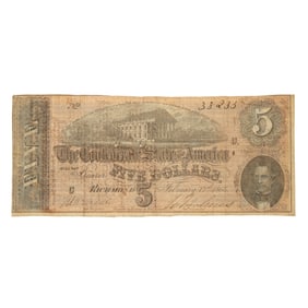 [CIVIL WAR] "Lines on the Back of a Confederate Note" Manuscript Poem on 1864 $5 CSA Note
