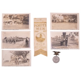 [CIVIL WAR] "Pickett's Men" 1887 Gettysburg Reunion Ribbon, Badge & Photos