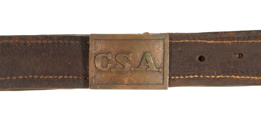 [CIVIL WAR] CSA Rectangular Atlanta Arsenal Style Buckle w/ Leather Belt 