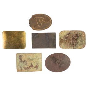 [CIVIL WAR] (6) Confederate Buckles, incl. Rare "V" Example