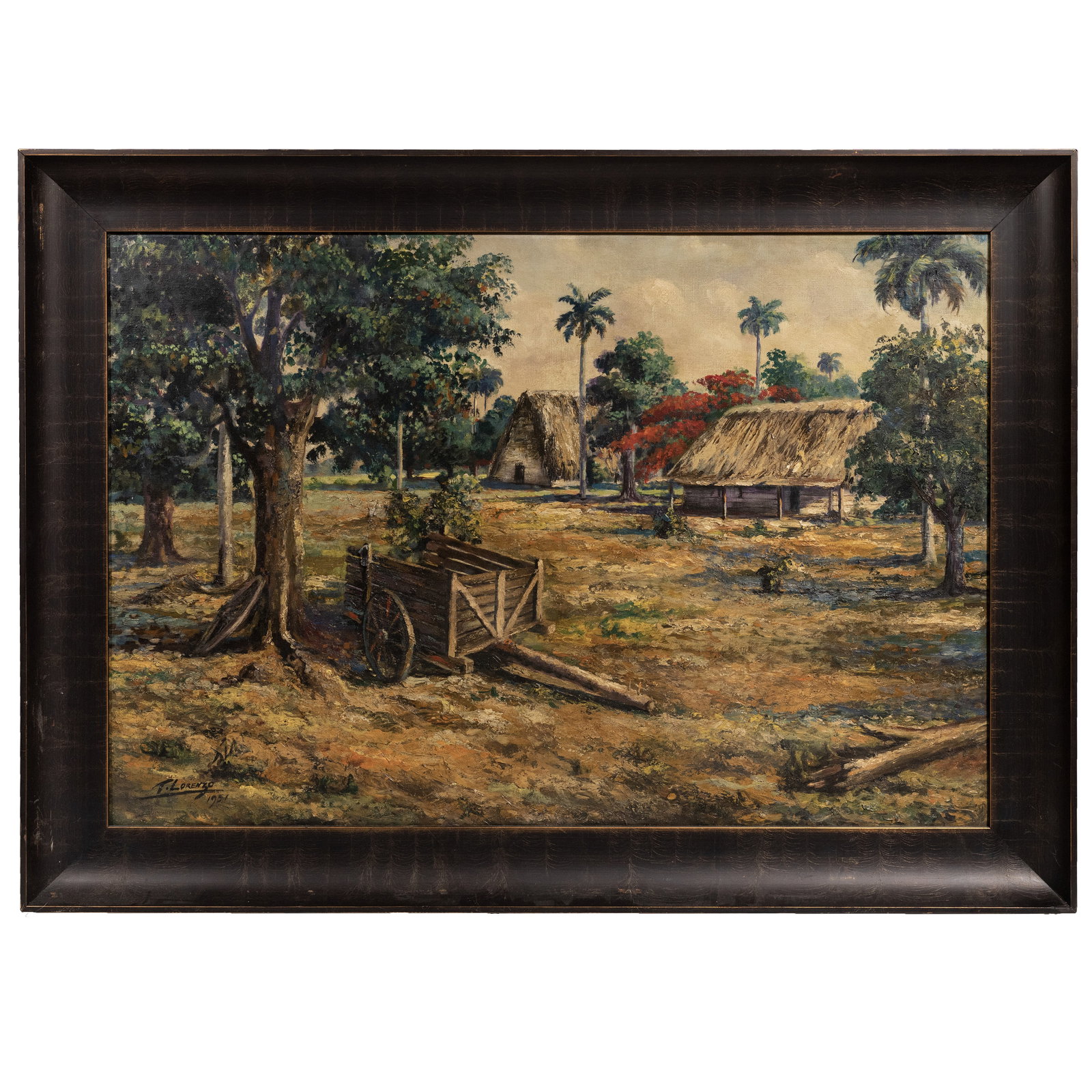 [CUBAN LANDSCAPE] Tiburcio Lorenzo "Untitled (Outdoor Scene with Cart)," Oil Painting (1 of 3)