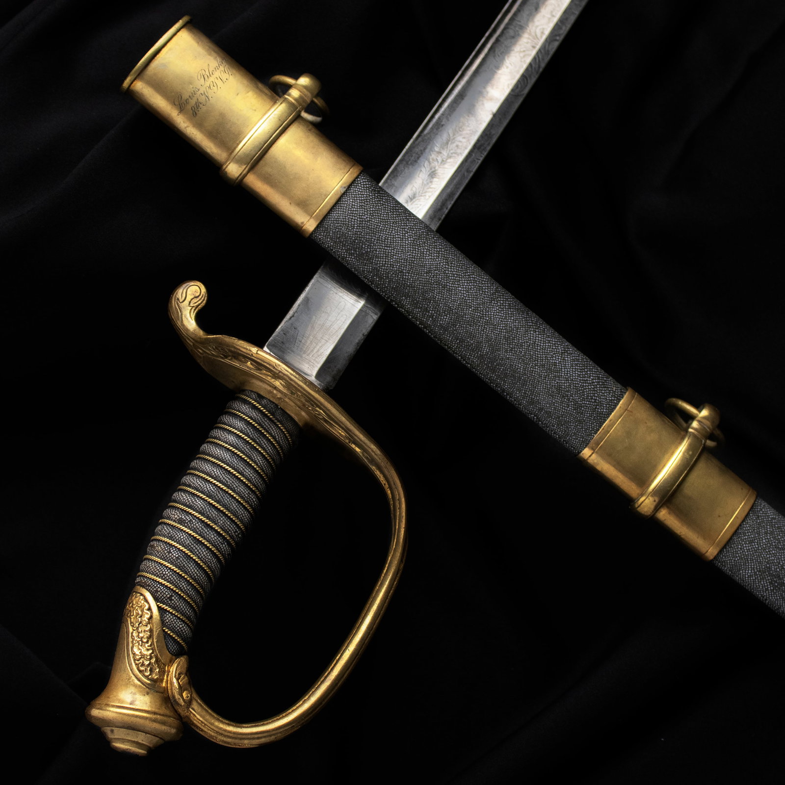 [CIVIL WAR] Inscribed Sword of Col. Louis Blenkner, 8th New York: M1850 Foot Officer's sword. Philadelphia: Horstmann, ca. 1861. Ricasso obverse stamped "PHILADELPHIA" and reverse stamped "HORSTMANN" above illegible text. Blade is etched with