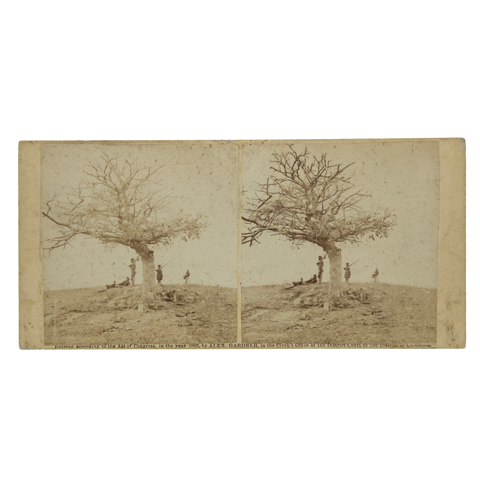 [EARLY PHOTOGRAPHY] "No. 570. A Lone Grave on Battle Field of Antietam.", Stereoview: Alexander Gardner, photographer. "No. 570. A Lone Grave on Battle Field of Antietam." Albumen Stereoview. From series Photographic Incidents of the War. New York: E. & H.T. Anthony