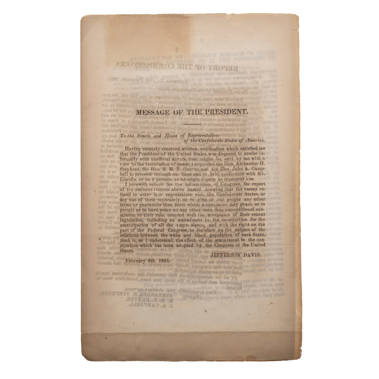 [CIVIL WAR] 1865 Confederate Pamphlet re: Hampton Roads Conference (1 of 2)