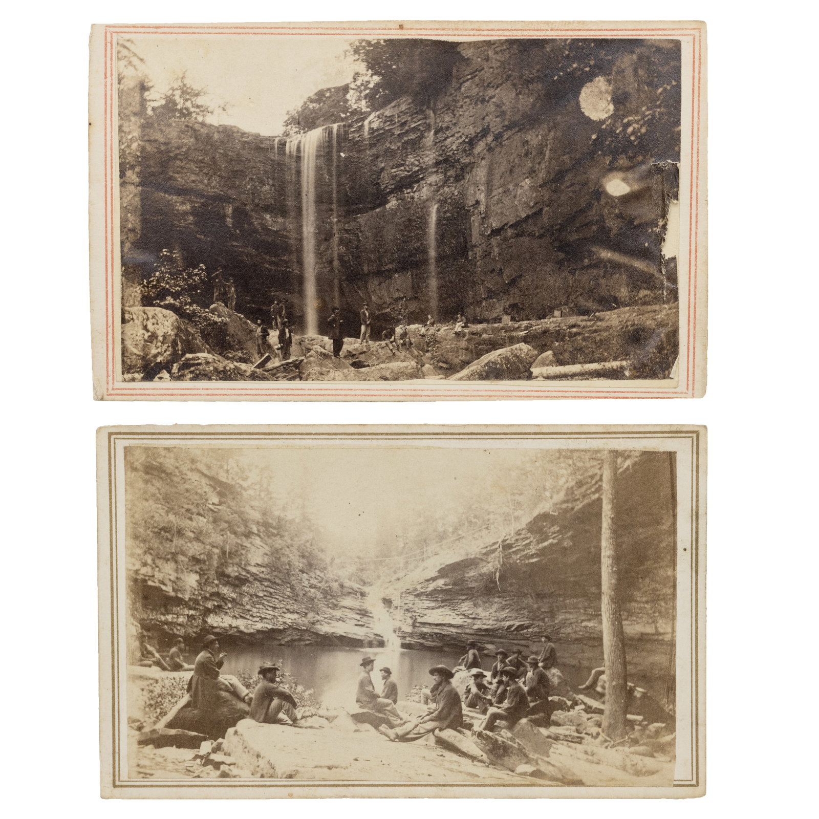 [EARLY PHOTOGRAPHY] Views of Lula Lake & Falls, Lookout Mountain, Georgia: Albumen CDV of Lula Falls. Cressey, Adams & Co., Headquarter Photographers, Army of Cumberland, n.d. [after 1863]. Photographer's imprint to mount verso, with penciled inscription reading