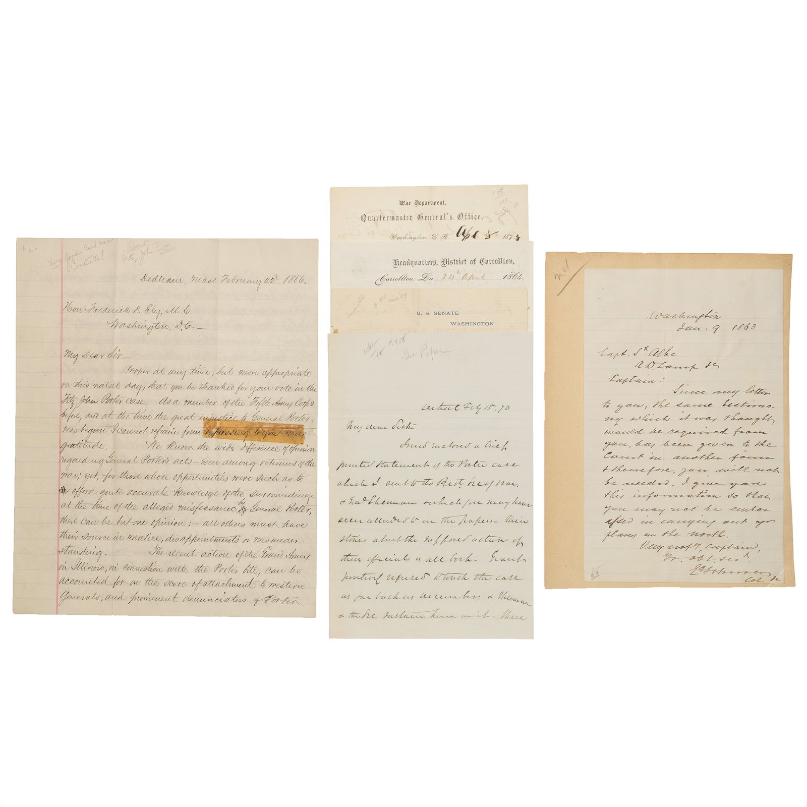 [CIVIL WAR] Letters re: Fitz John Porter's Court-Martial incl. Genl. Pope ALS (1 of 7)