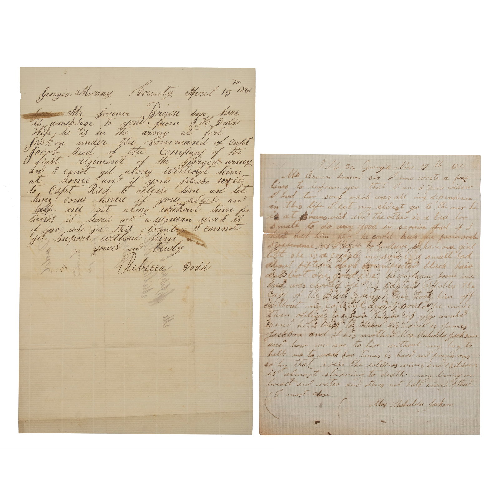 [CIVIL WAR] (2) Desperate Widows' Letters to Georgia Governor (1 of 5)