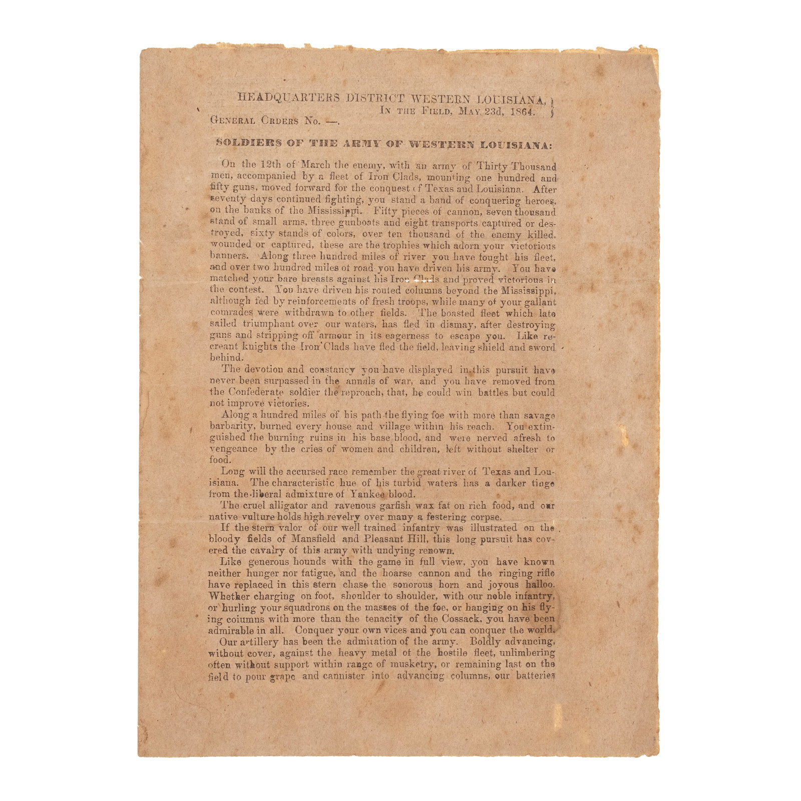 [CIVIL WAR] Rare Confederate Red River Campaign Victory Handbill w/ Contemporary Note (1 of 3)