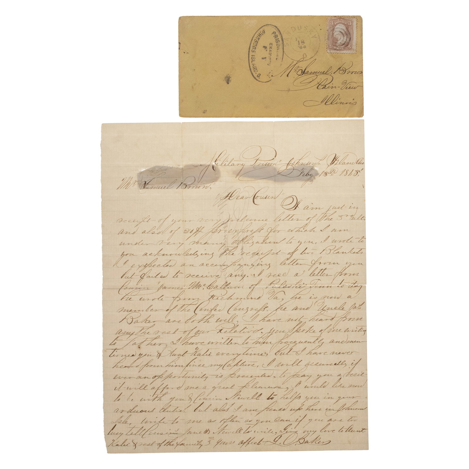 [CIVIL WAR] TN Confederate's POW Letter from Johnson's Island (1 of 2)