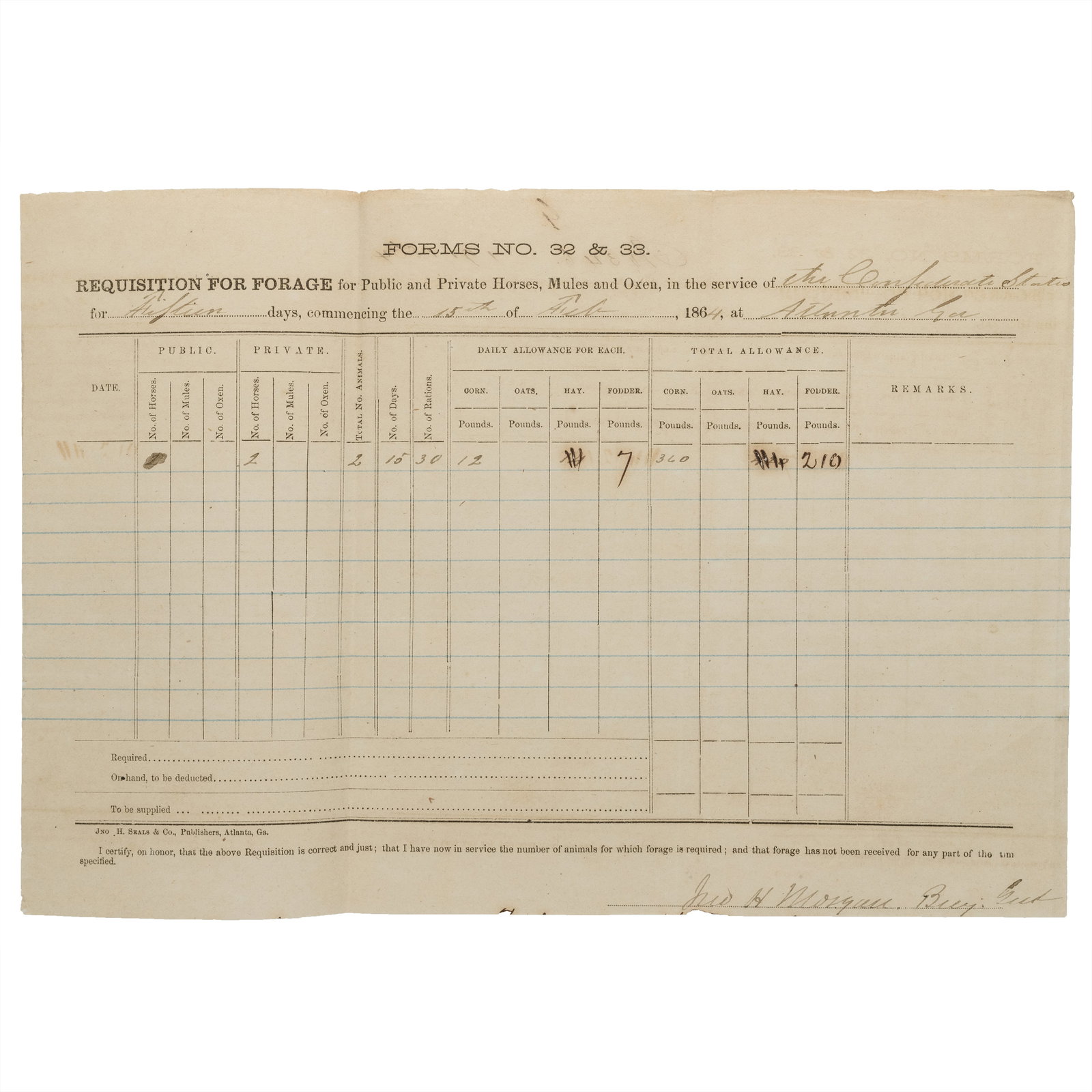 [CIVIL WAR] John Hunt Morgan Signed 1864 Document (1 of 2)