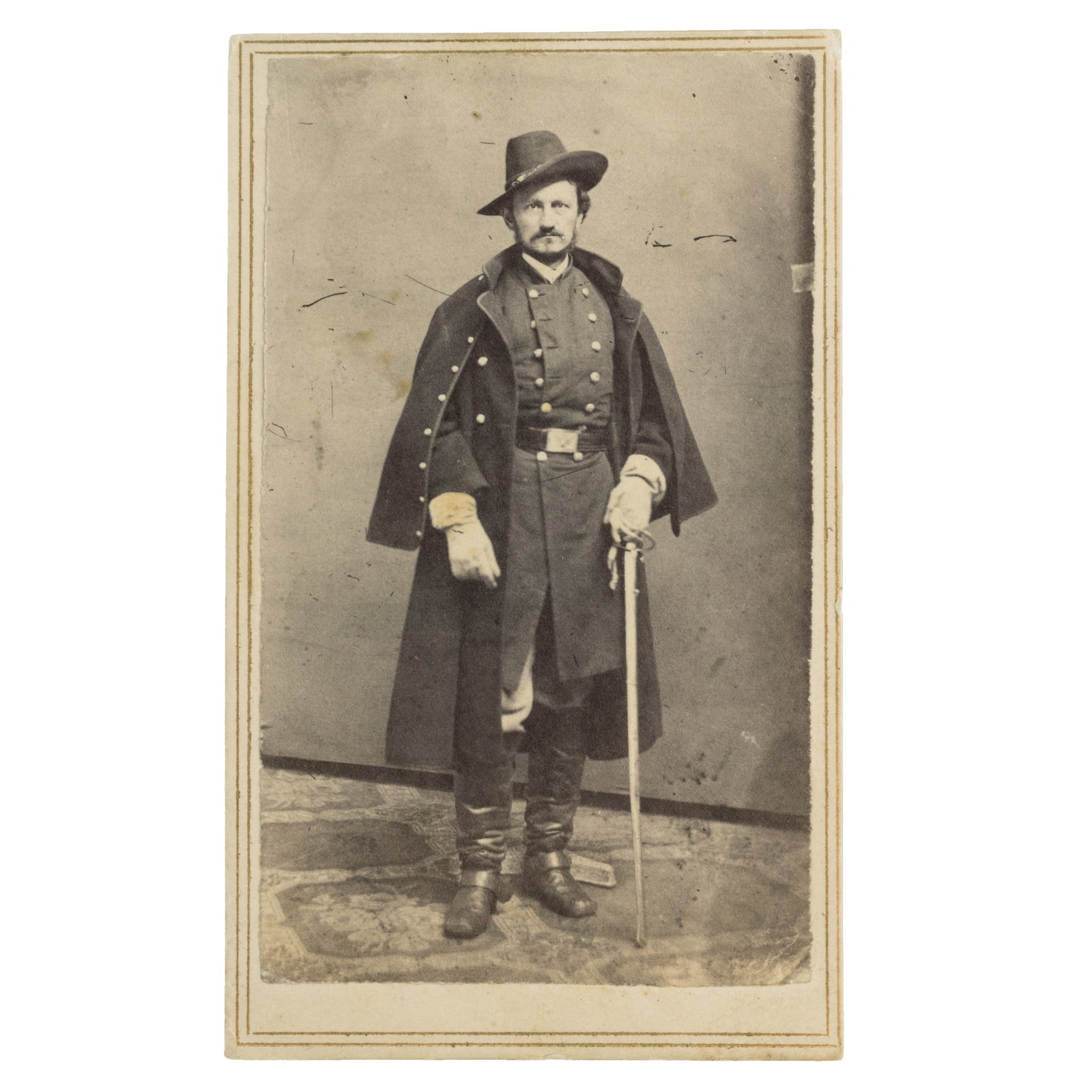 [CIVIL WAR] Fallen at Chancellorsville: KIA Col. Elias Peissner CDV: Full-length studio portrait albumen CDV. Photographer uncredited, [ca. 1862-3]. Research pencil identifications to mount verso read: "KIA CHANCELLORSVILLE and Elias Peissner / Colonel, 119 NY.&qu