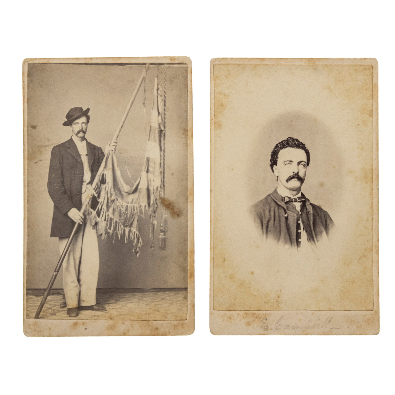 [CIVIL WAR] Guarding the Colors: Flag-Bearing CDV Pair of Pvt. Campbell, 23rd OH (1 of 2)