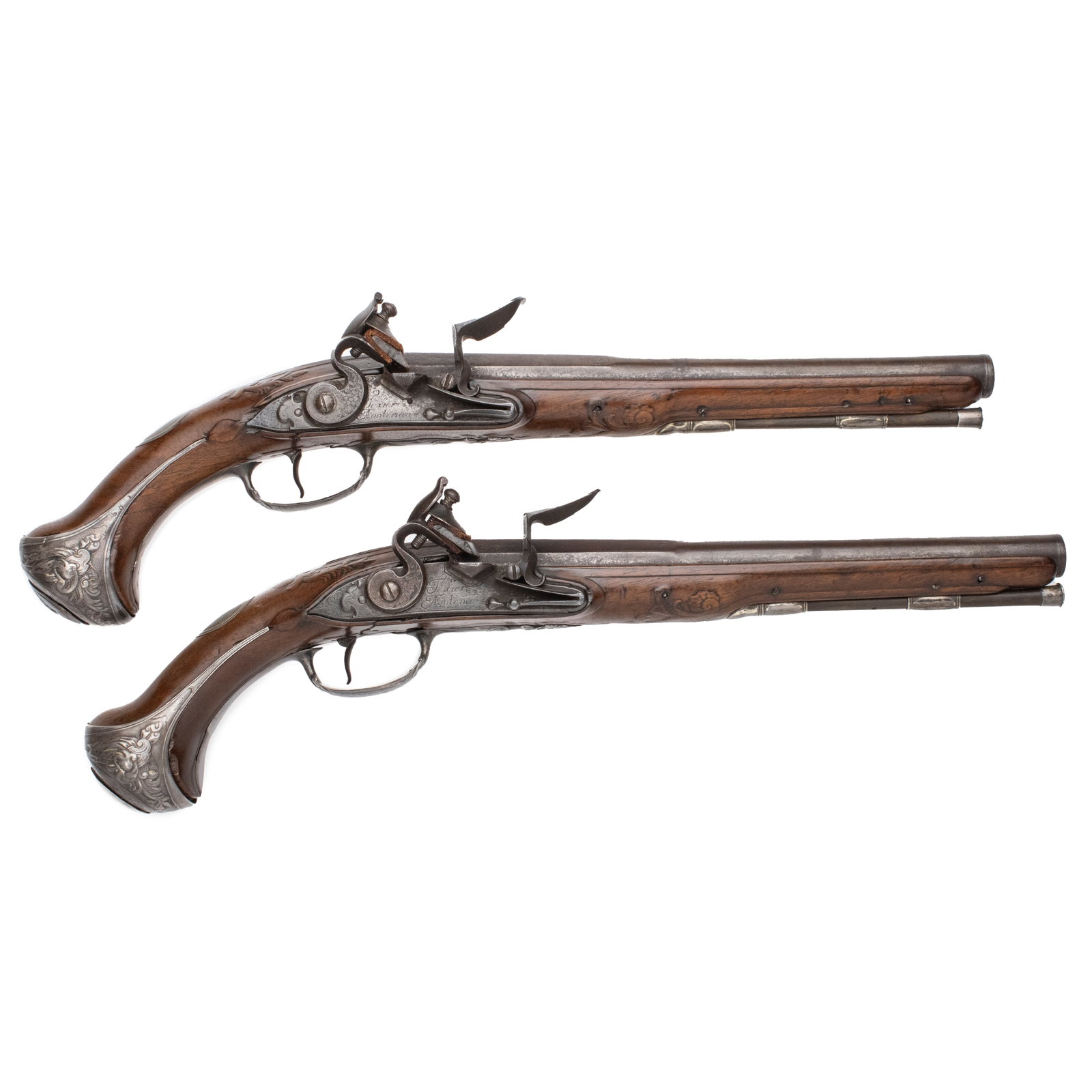 [AMERICAN REVOLUTION] Pair of Silver Mounted French Flintlock Holster Pistols by Fevier (1 of 8)