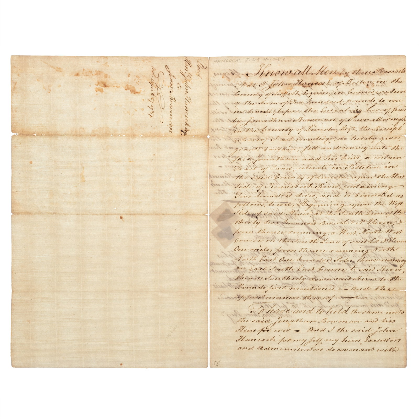 [FOUNDING FATHERS] 1787 John Hancock Signed Document - 2