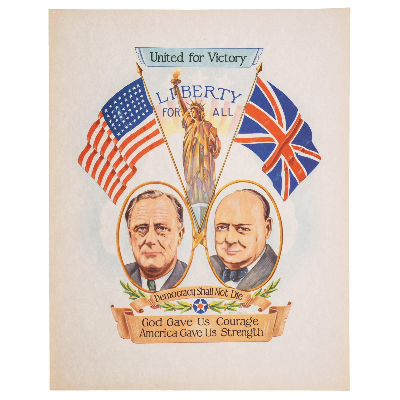 [WWII - FDR - CHURCHILL] Rare WPA "United for Victory - Liberty for All" Poster (1 of 2)