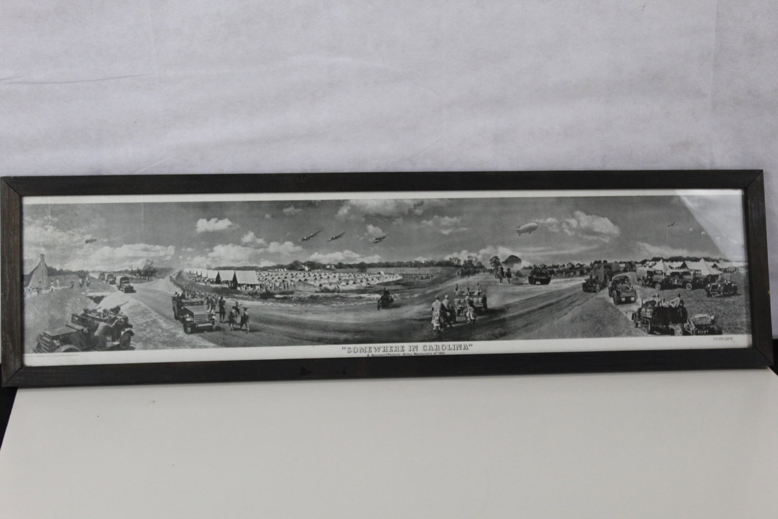 1941 U.S. Army Maneuvers Yard long Photo 53x11: Titles "Somewhere in Carolina". Framed. Early depiction just prior to the attack on Pearl Harbor. 53x11