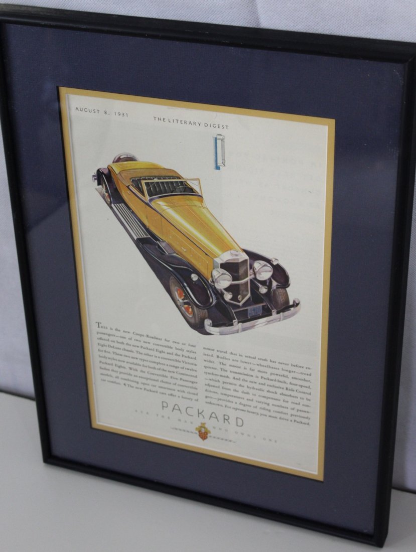 1931 Packard Ad: Vintage framed ad for Packard. Taken from the Literary Gigest. Framed. 12x16