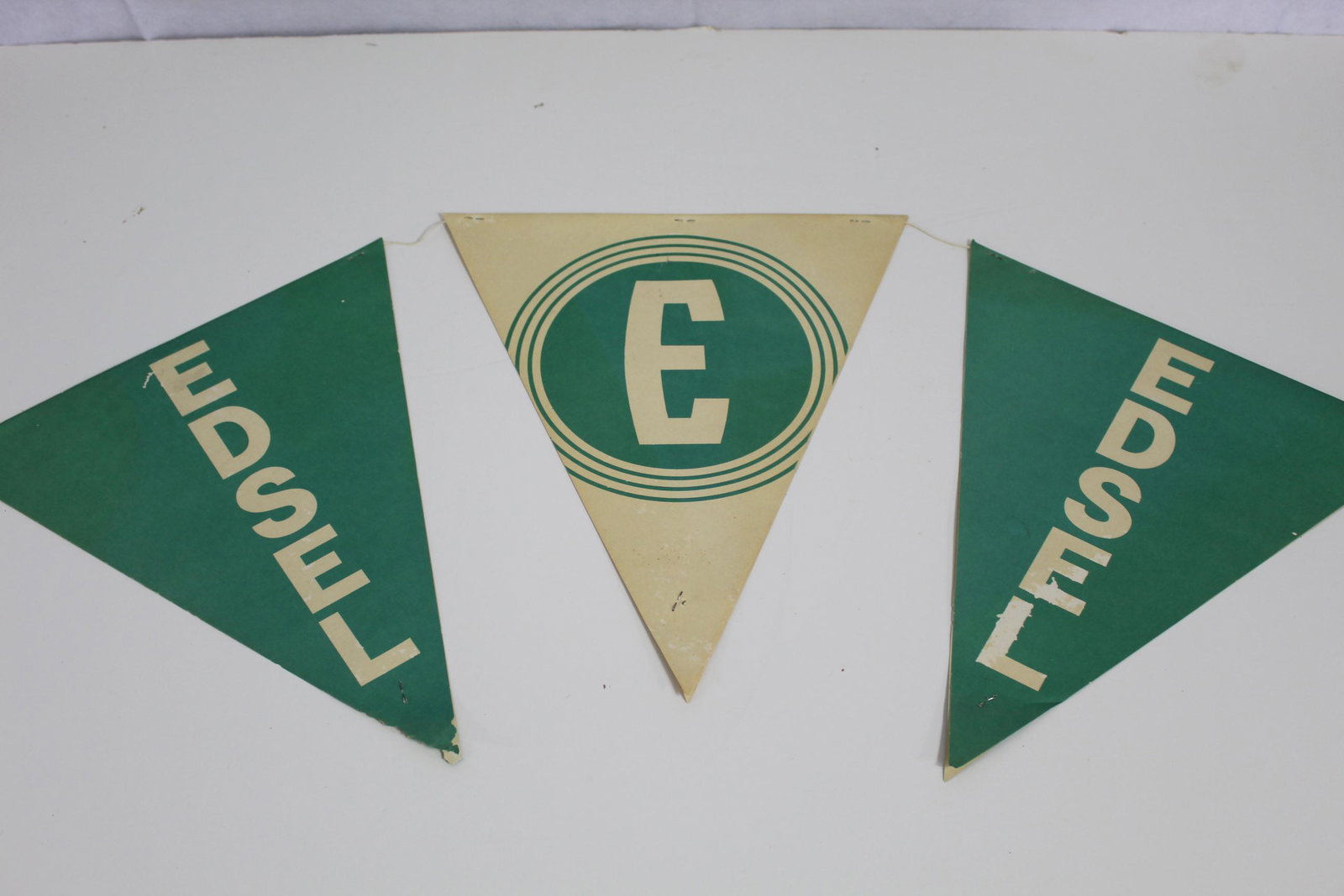 1940's-50's Edsel Dealership Pennants: Section of three pennants still attached.