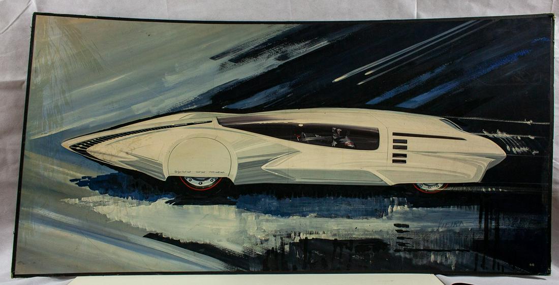 1965 Auto Concept Art by Viera: 30x60 Acrylic and gouache on illustration board. Artist Wayne Viera. Signed "Viera"