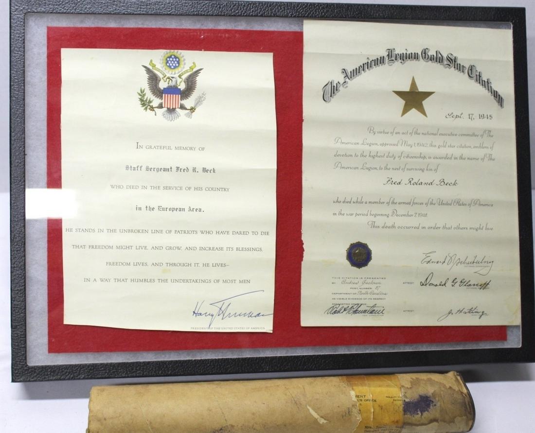 8th Army Air Force Documents: Cut from originals. Named to 8th AAF Aerial Gunner who was killed in action