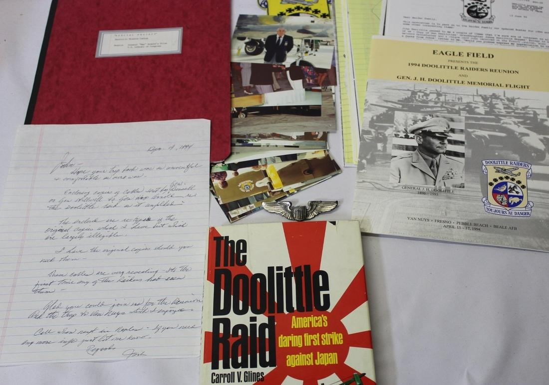 WWII Doolittle Raider's Personal Lot: Personal archive and original wings given to a collector by Col. Jack Sims. Co-Pilot with crew #14.