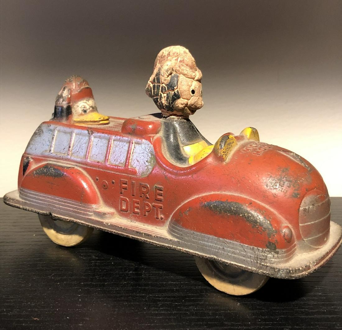 1930's Mickey Mouse Fire Truck Toy: Original Rubber Disney Mickey Mouse Fire Truck