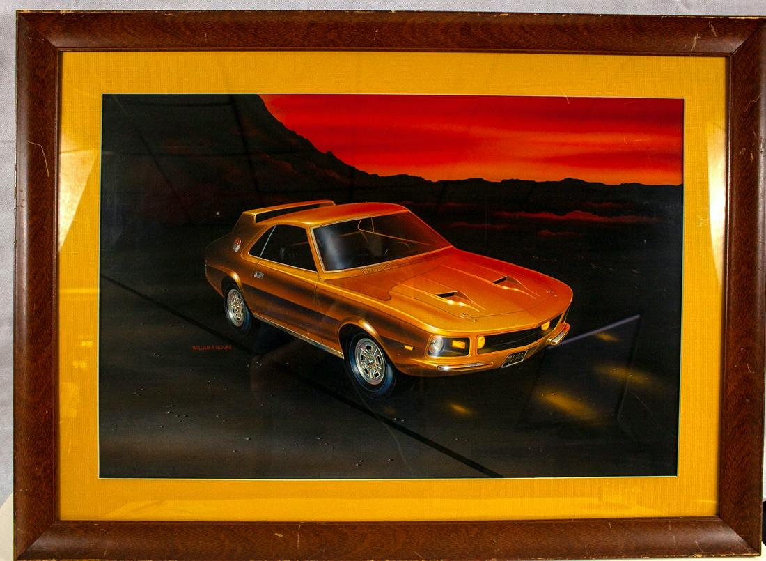 Auto Styling Concept Proposal - American Motors 1970 -: Signed "William A. Moore". Cir. 1970. AMX 200 Breedlove SST . 19x28.5. Watercolor and pastel on illustration board.