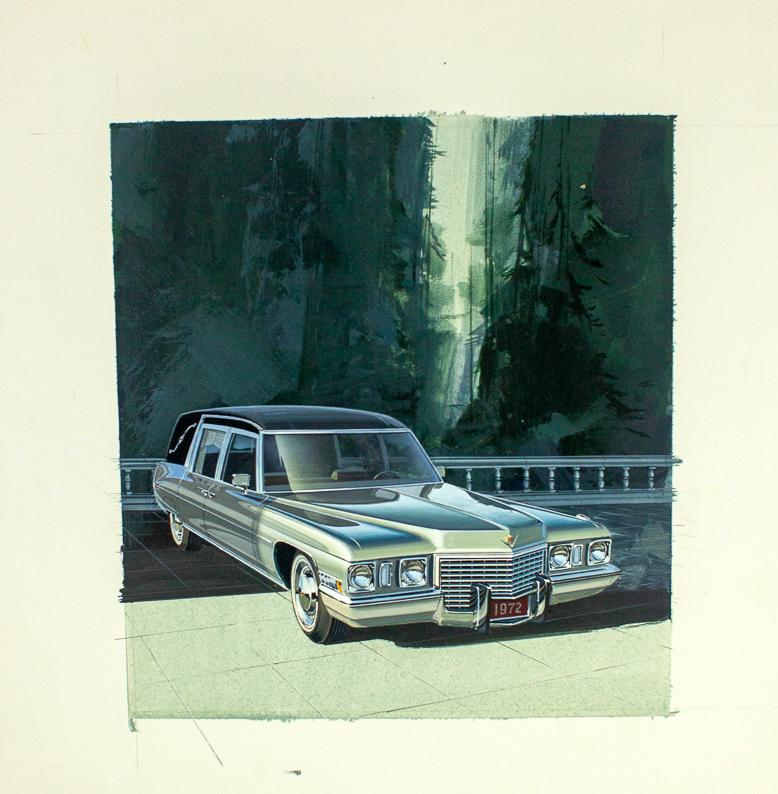 1972 Cadillac Hearse Advertising Illustration: Original 1972 illustration. 12x10.5. Watercolor on LaDriere board