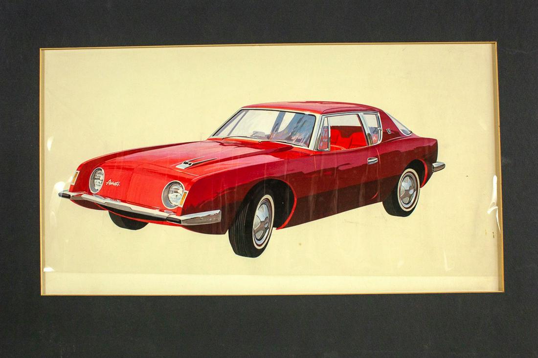Avanti Auto Illustration Art - Original: By artist Alan Wilson. Cir. 1963. Watercolor on illustration board. 9.5x17.5
