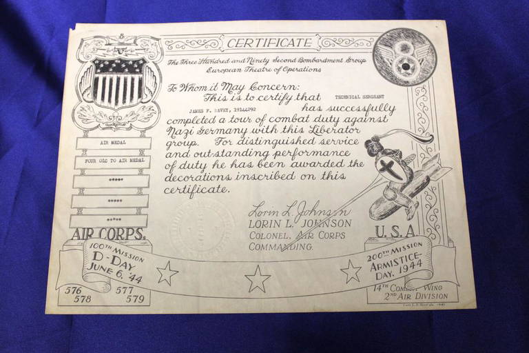 Wwii 8th Aaf "lucky Bastard" Certificate