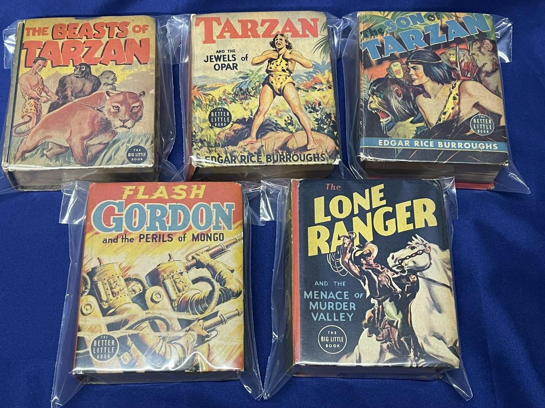 1930's-1940's Big Little Book Lot (5) - Lone Ranger, Tarzan, Flash Gordon: Solid Mid to High Grade