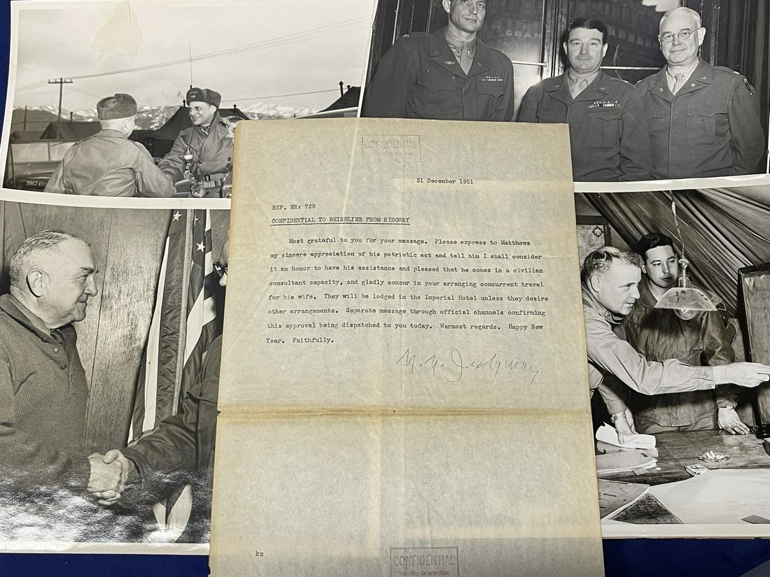 WWII-Korea General Mathew Ridgeway Signed Letter and photographs (1 of 1)