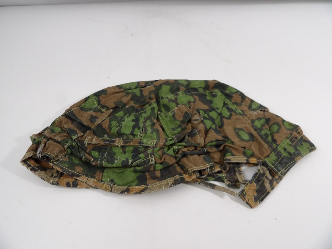 WW2 WWII German M35 Reversible Helmet Cover: Relic Condition. Piece is fragile but displays well. Will be shipped in riker mount