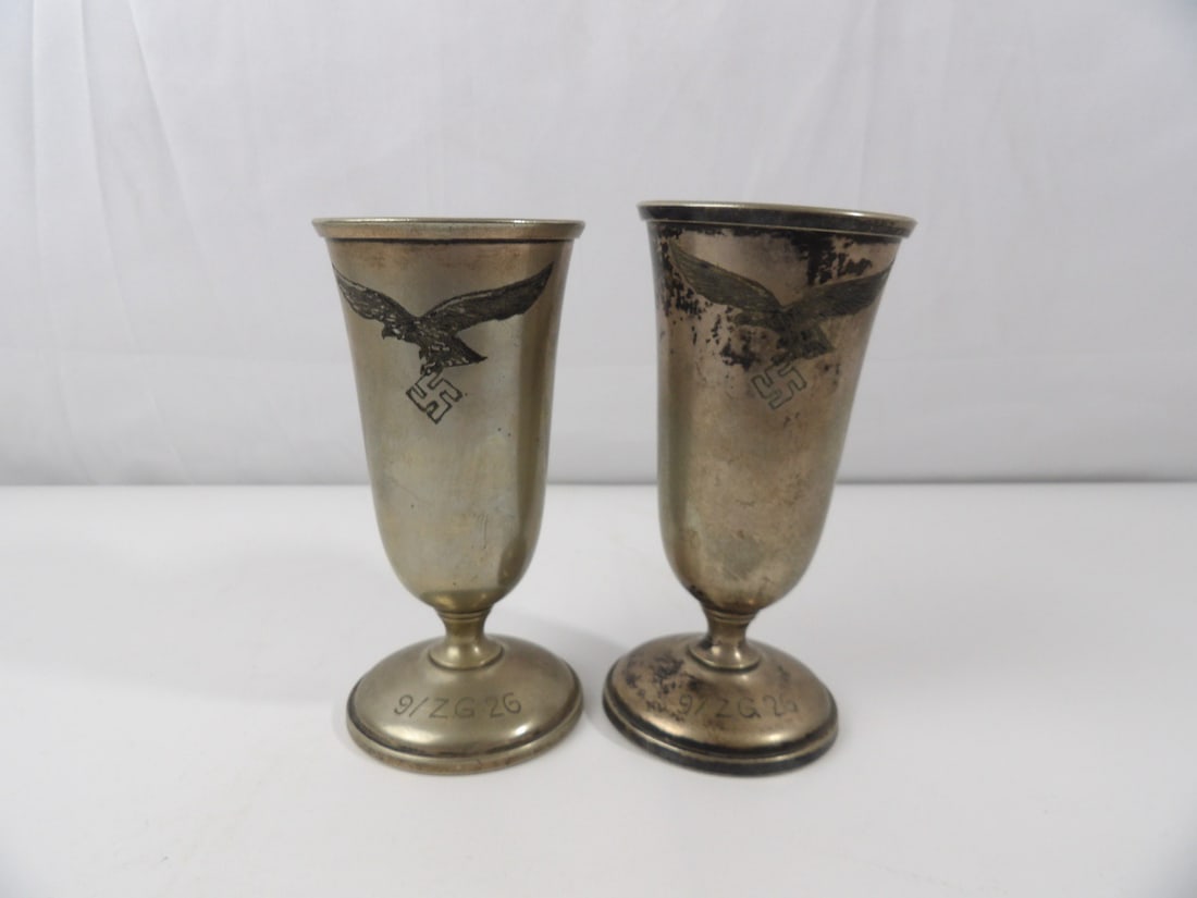 WW2 WWII German Luftwaffe Heavy Fighter Wing Theater Made Silver Goblets (1 of 10)