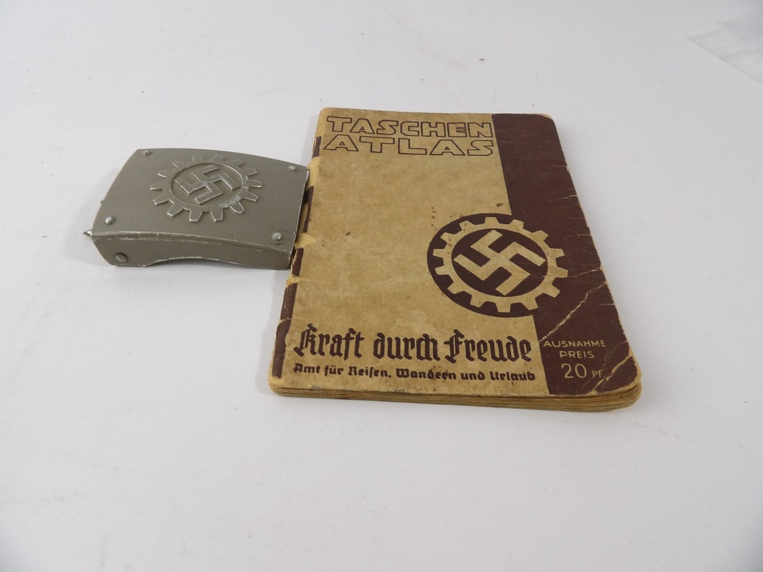 WW2 WWII German Labour Force Aluminum DAF Belt buckle and Atlas Lot: RZM M4/24
