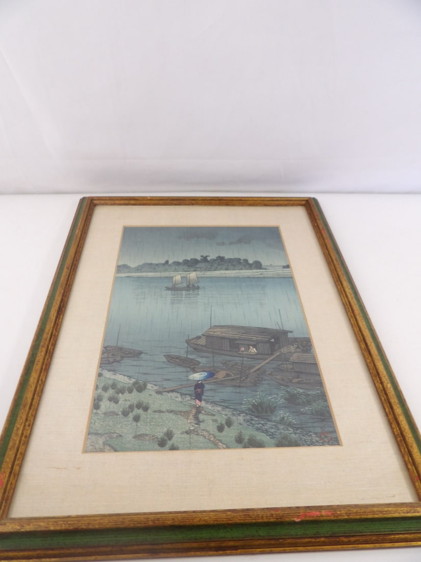 Vintage Kawase Hasui Japanese "Summer Rain" color wood Block Print (1 of 5)