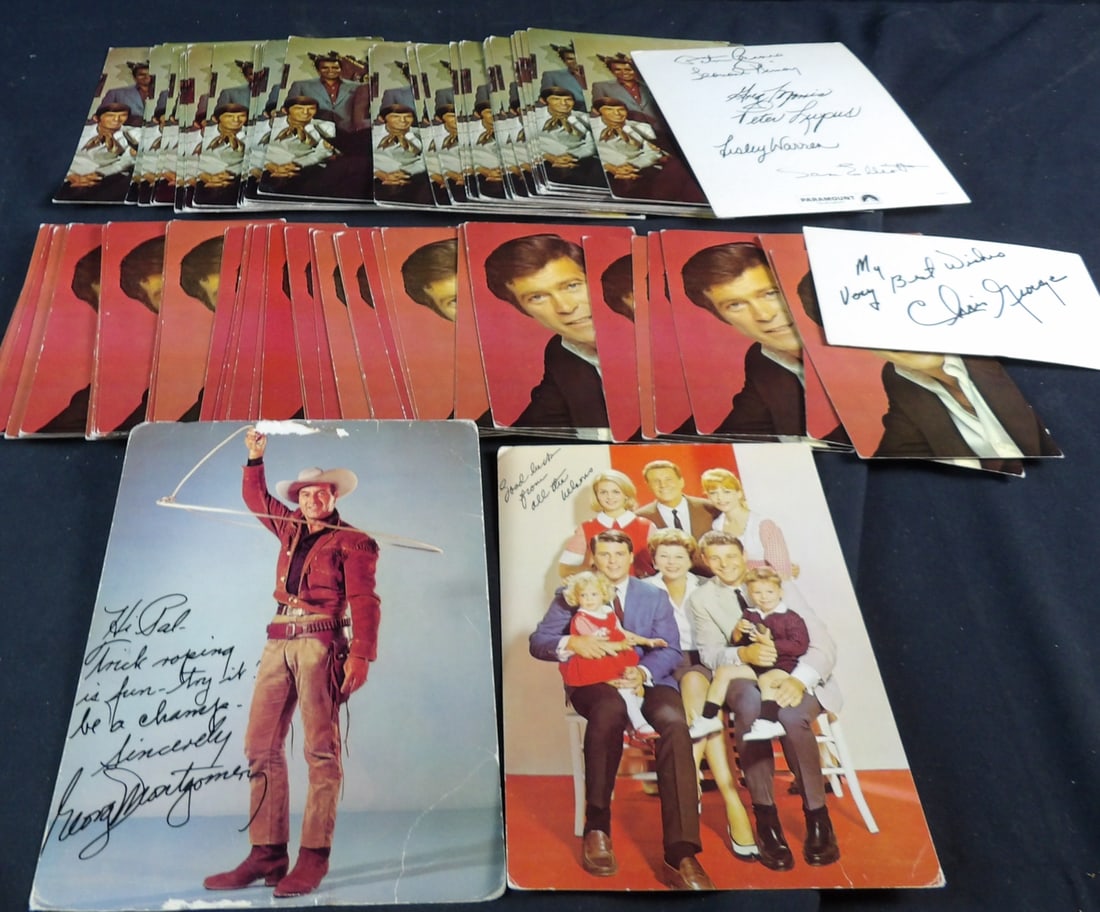 Large lot of vintage Tv series promotional Postcards: Facsimile autographs from cast. Giving out during TV Recordings or events. Edge wear and creases may be present