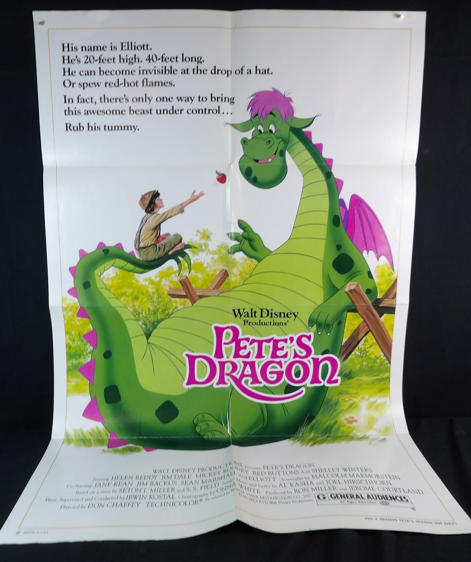Original Walt Disney productions Pete's Dragon Movie poster: Roughly 27" x 40". Creases and folds present. Holes on crease points as well