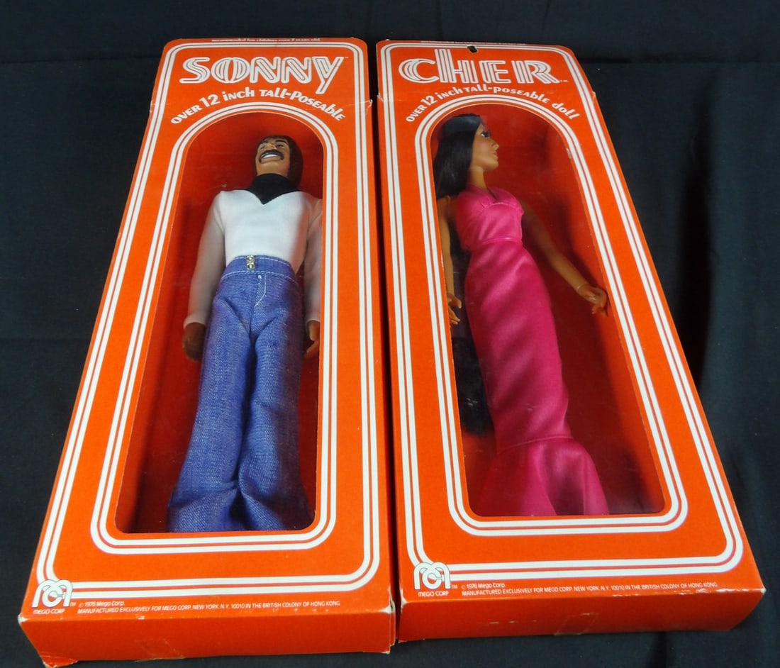 1977 Sealed mego corp Sonny and Cher Dolls: Packaging may show signs of wear. 12" dolls