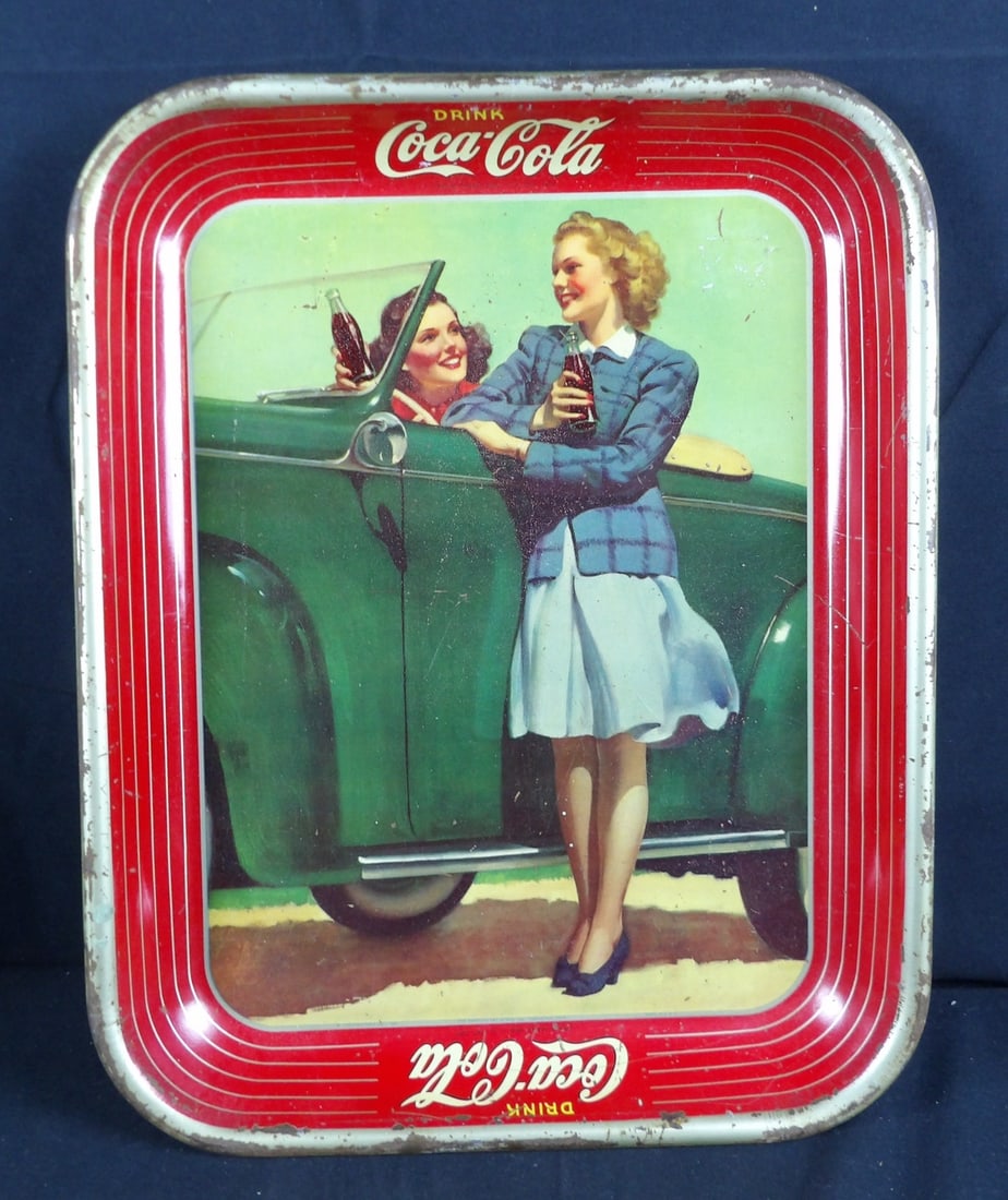 Original 1942 Two Girls and roadster Coca-Cola Tray: Item as shown