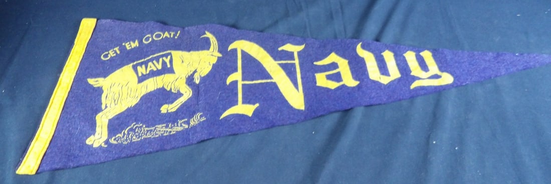 1960's Us Naval Academy Pennant: Pinholes form hanging present. Roughly 29"