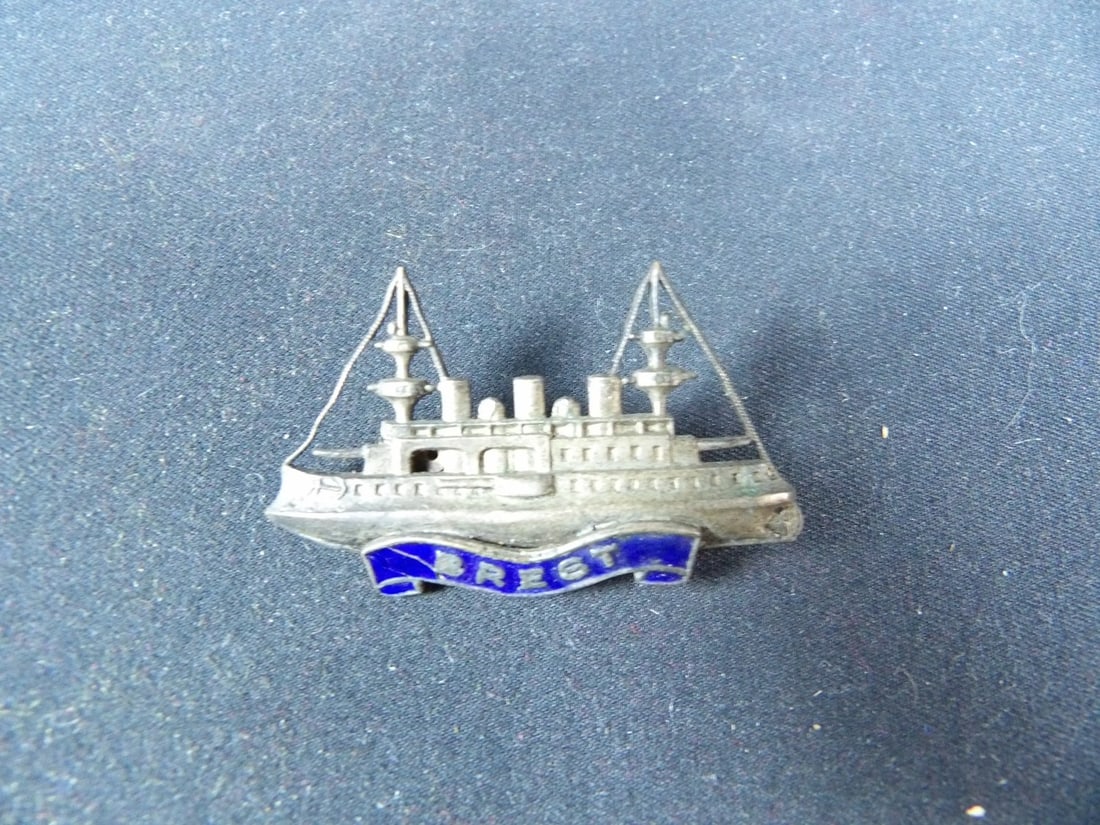 Circa 1900 French pre Dreadnought Battleship Souvenir Pin from Brest Naval yard: Roughly 1.5"