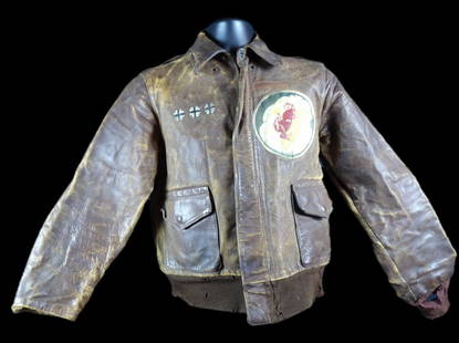 Incredible WW2 WWII 9th Army Air Force named and painted 305th Bomb Group A-2 Jacket: Named to J.F Byrd. Jacket features original 305th bomb group pocket patch. Hand painted 3 German fighter kills on front right breast. On the back has "Can Do" 305th moniker. Leather is still pliable i