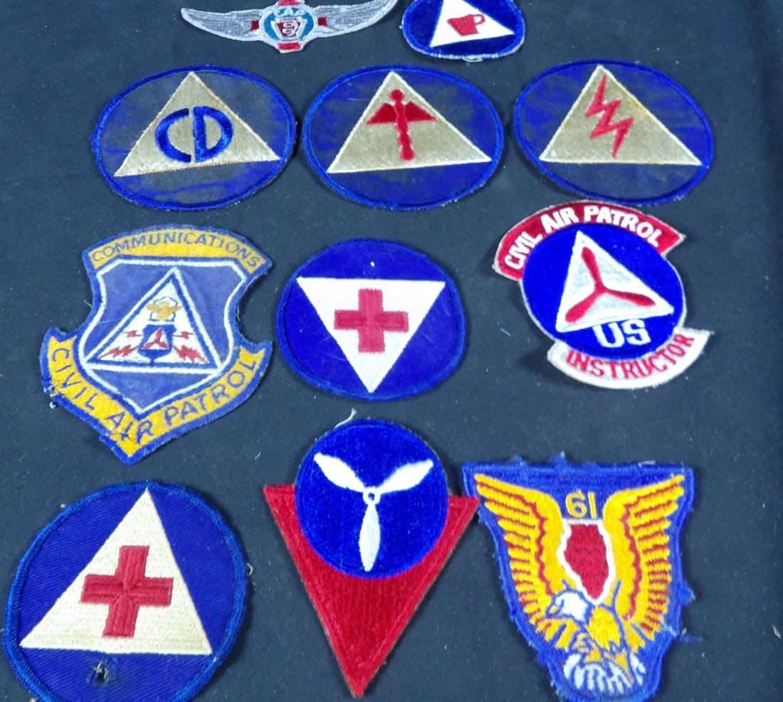 WW2 WWII civil defense and civil air patrol patch lot: Nips/dents/Giveawas