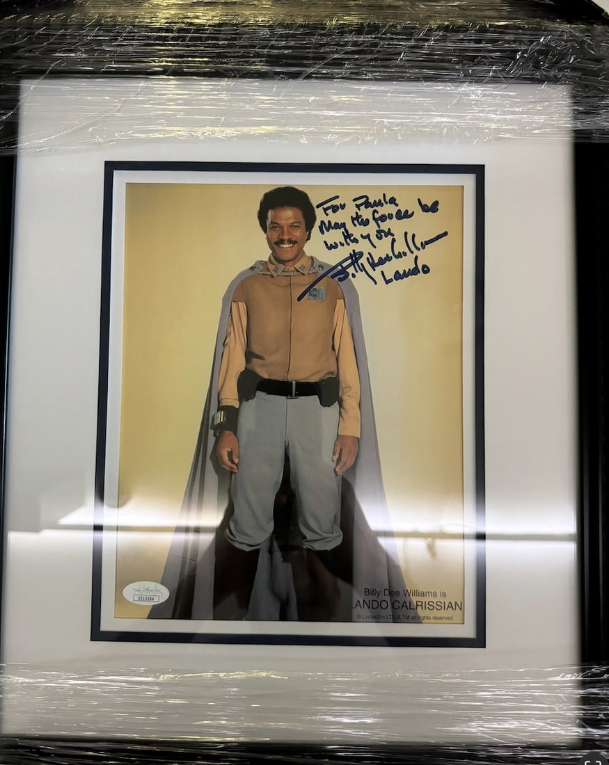 Signed and framed Billy Dee Williams as Lando Calarissian publicity photo with COA.: Beckett COA. Inscribed -For Paula May the force be with you.